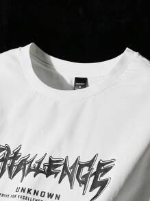 NEON BLANC Camiseta holgada de manga de murciélago con estampado gráfico de letra gótica para hombre, edición de ropa de calle de verano