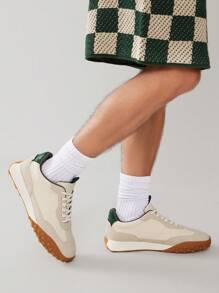 SHUZIA 男士运动休闲户外跑步高尔夫柔软轻便运动鞋系带鞋 - 米色 - 查看 6