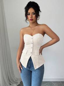 Selianne Pink Sleeveless Cropped Top, Sophisticated Design, Slimming Outerwear - Apricot - View 4