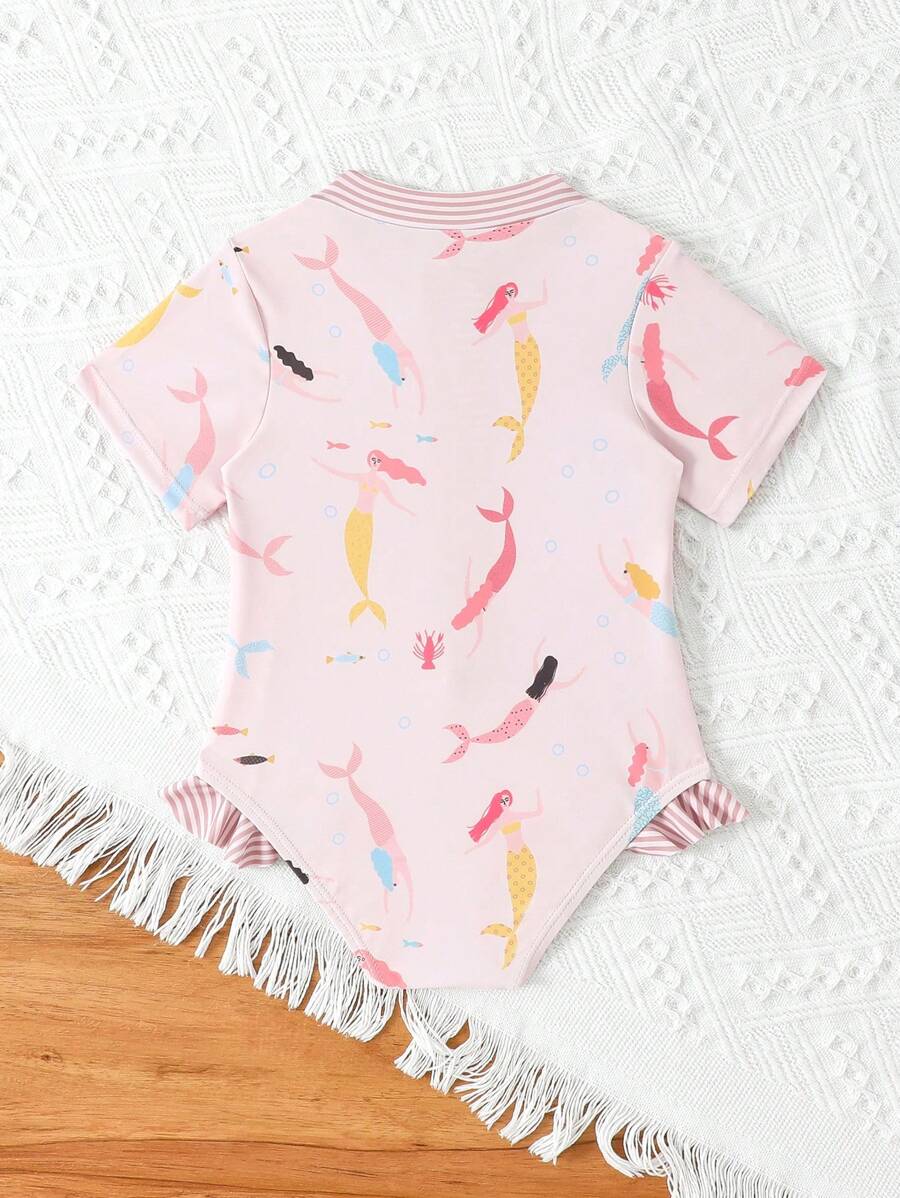 Traje de baño de manga corta con diseño de sirena para bebé/niña pequeña - Multicolor - Ver 1