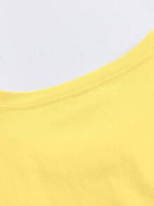 SHEIN LUNE Lemon And Letter Printed Short Sleeved Round Neck T-Shirt - Soft, Breathable, Slightly Elastic, Summer And Spring Casual Top For Women's Regular Fit Clothing Pattern T-Shirt For Women's Top - Yellow - View 3