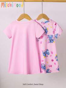 2pcs/Set Young GirlShort Sleeve Pink Dress, Cute Street Style, Soft & Comfortable, Suitable For Summer Home Or Outdoor, Versatile Essential Fathers Day Gifts Puppy Summer Beach Summer Clothes Pajamas Sets Kids Clothes 4t Girl Clothes 4