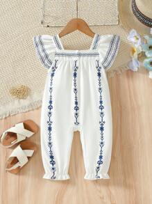 SHEIN Playful Pals Baby Girl Elegant Geometric Print Jumpsuit, Spring/Summer - Multicolor - View 3