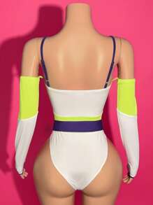 Slaydiva Body pentru femei, vară 2025, nou, potrivit pentru festivaluri de muzică, petreceri de ziua de naștere, absolviri, ținute casual zilnice, vacanțe, călătorii în croazieră, plajă, expunere la soare, cu bretele spaghete, decupaje, culoare contrastantă, manșete, strângere în talie, curea