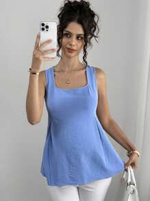 Momance Blusa de maternidad sin mangas de cuello cuadrado con lazo delantero de unicolor