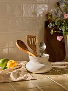 Cirelle 1 pièce de pot de rangement de cuisine simple et attrayant avec filetage. Pot de rangement en céramique pour ustensiles, couteaux, fourchettes, cuillères, articles de papeterie.