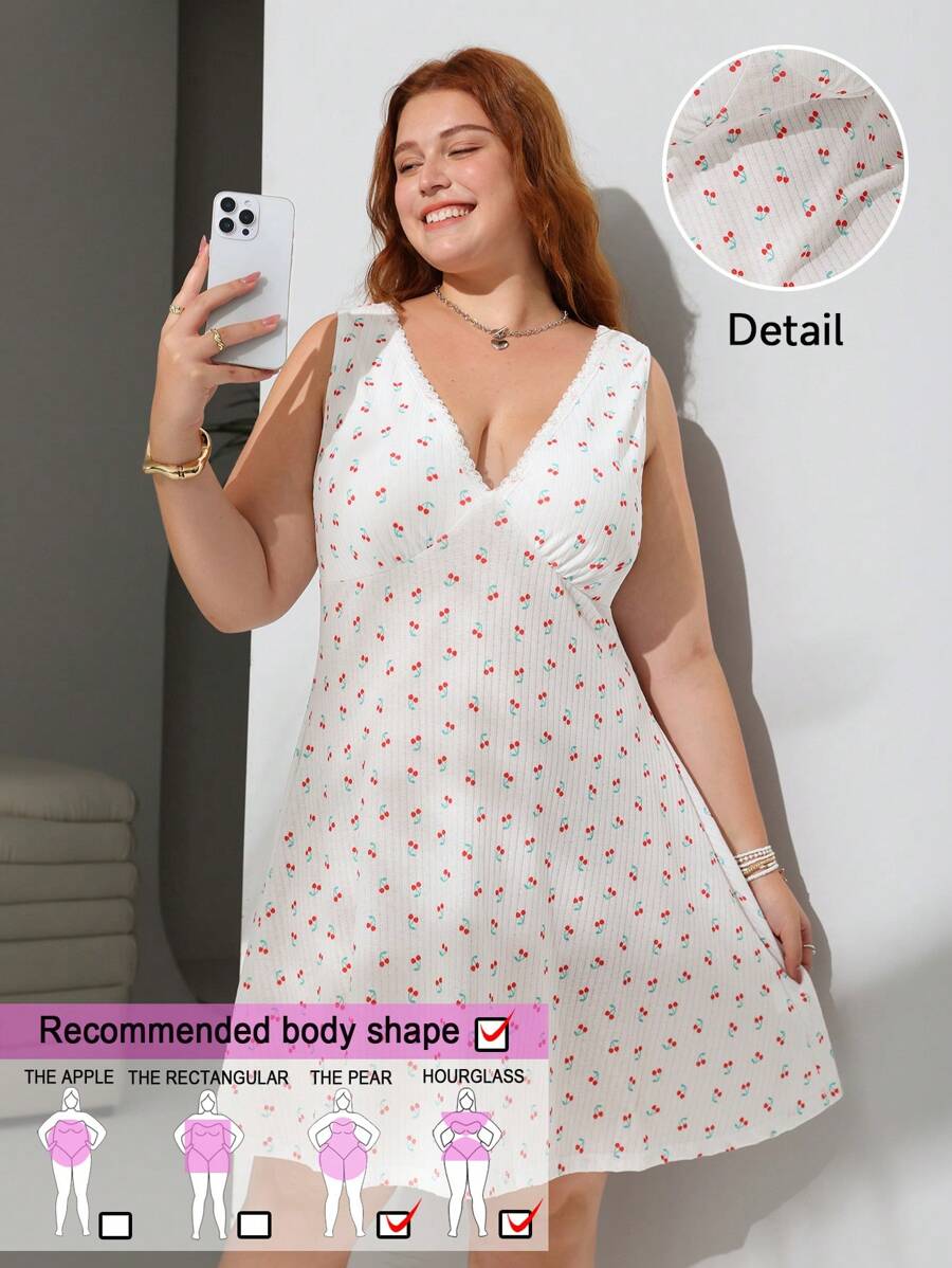 SHEIN EZwear Robe d'intérieur coupe A en dentelle cerise, tailles grandes