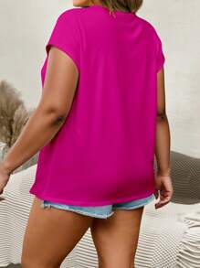 SHEIN LUNE Maglietta casual e versatile da donna, con scollo a V, maniche corte, tinta unita, taglie comode