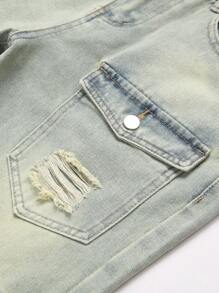 Manfinity Homme Men's Casual Washed Distressed Tapered Leg Jeans - Baby Blue - View 6