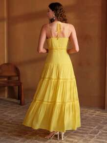 MOTF PREMIUM VÁY DÂY REN HOA - Màu vàng - Xem 3