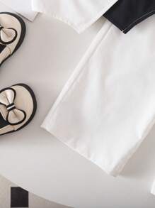 TaviRue Babygirl 夏季都市优雅黑白拼布吊带背心和宽松腰连衣裙 2 件套 - 黑與白 - 查看 4