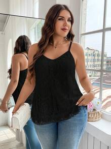 Reflora Plus Size Women's Summer Lace Fashion Camisole Top, Business Casual Woman Valentine's Day - Black - View 5