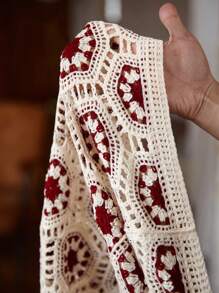 Manfinity CityGents Men's Contrast Color Sleeveless Casual Open Front Knit Top, Summer Men Mexican Shirt , Crochet Vest, Boho Floral Vest