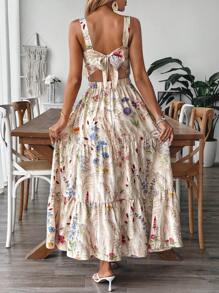 Breezaya Women's Floral Print Tie-Back Bow Design Elastic Waist Casual Holiday & Commute Elegant Camisole Slip Dress - Multicolor - View 2