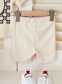 SHEIN 2pcs Young Girl Casual Minimalist Short Sleeve Shorts Set, Suitable For Summer
