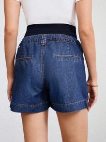 SHEIN Short vaquero casual con pliegues de embarazo de color azul oscuro