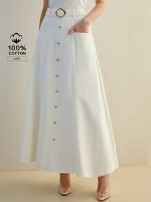 MOTF STUDIO BUTTON DECOR BELTED SKIRT