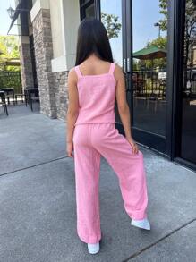 Nova Glow 2pcs Pink Tank Top & Long Pants Set,Casual Daily Wear For Tween Girls - Pink - View 2