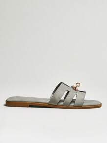 SHUZIA Giày sandal đế bằng đế vuông màu đỏ PU sang trọng có đường khâu khóa vàng bán chạy nhất dành cho nữ - Tinh tế, thanh lịch và thời trang - Đỏ - Xem 6