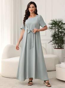 Lacomfia 中东/阿拉伯风格束腰长袍，优雅的土耳其、迪拜、印度尼西亚旅游长袍 - 綠色 - 查看 4