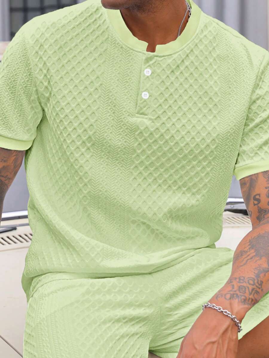 Manfinity Homme T-shirt polo décontracté à manches courtes avec col rond, couleur unie, pour l'été