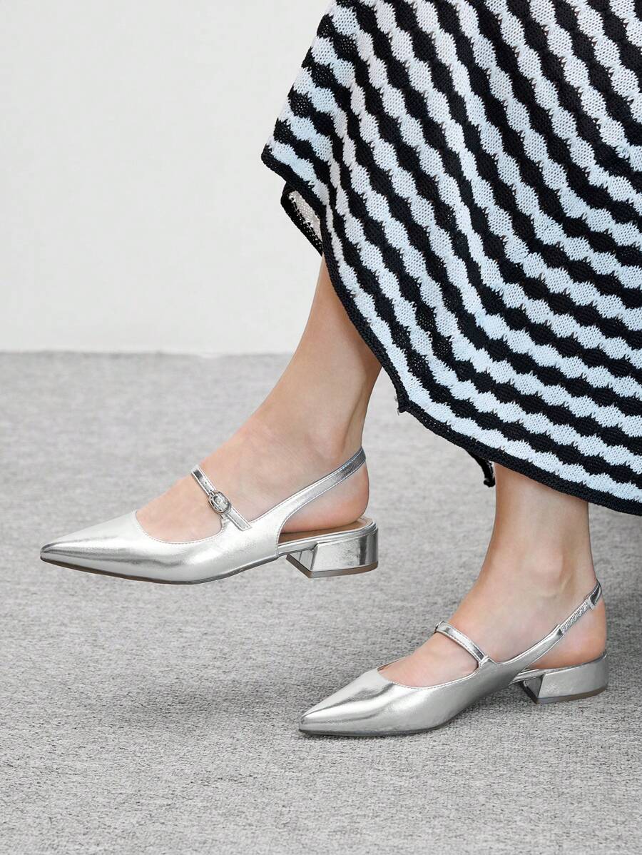 CUCCOO BIZCHIC Women's Pointed Toe Adjustable Buckle Design Flat Loafers - Silver - View 1