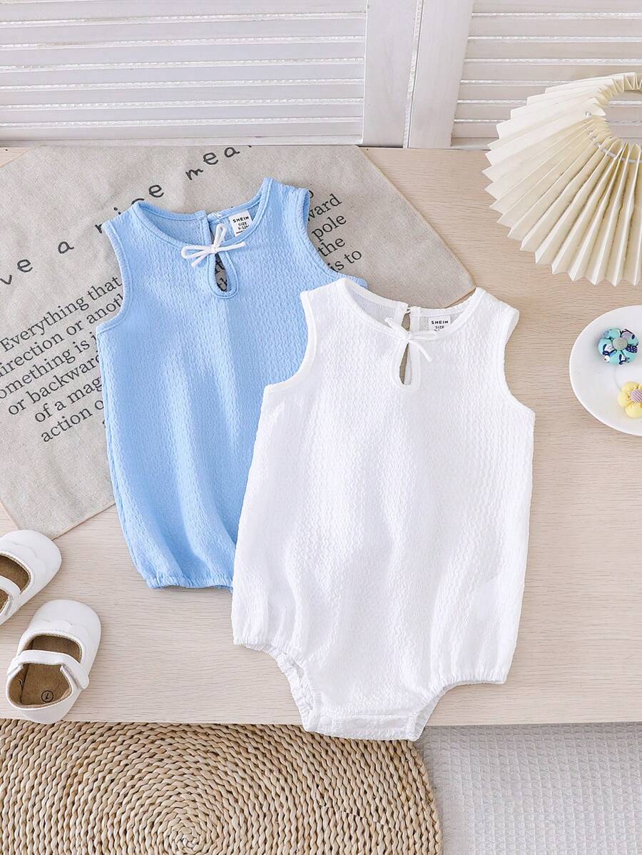 Baby Girl Textured Bow Back Bodysuit, Fashionable And Chic - Multicolor - View 1