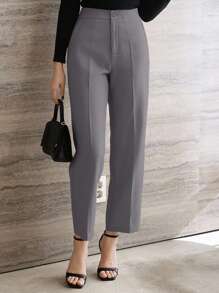 DAZY Pantalones de oficina rectos y plisados de unicolor para mujeres, pantalones vestir para mujeres