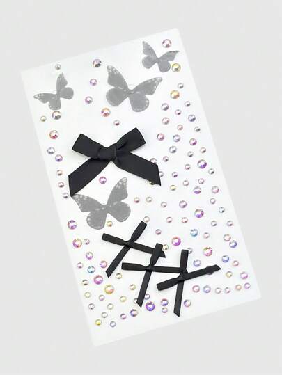 Kawaii 2pcs Butterfly & Bow Rhinestone Shiny Face Gems Stickers