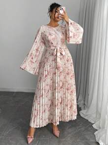 Modelyn Plus Size Tie Dye Print Pleated Waist A-Line Dress - Multicolor - View 7