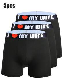 SHEIN Set de 3 calzoncillos tipo bóxer para hombre con bandas elásticas y eslóganes cómodos - Negro - Ver 1