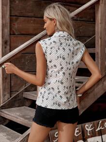 LanaWest Music Festival Fringe Print Sleeveless Bohemian Style Shirt - Apricot - View 2