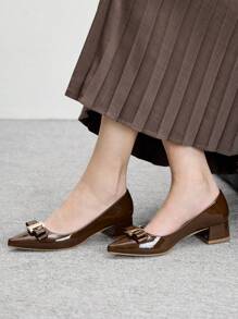 CUCCOO BIZCHIC Black Basic Office Commute Chunky Heel Pumps For Women - Coffee Brown - View 1