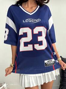 Coolane Women's & Men's Summer Couple Same Style Rave Going Out Y2K Gyaru Sportswear Graphics Breathable Mesh Oversized Jersey T-Shirt - Navy Blue - View 6