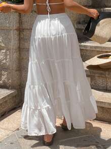 Livesso Plus Size Women Solid Color High Waist Slimming Skirt - White - View 4