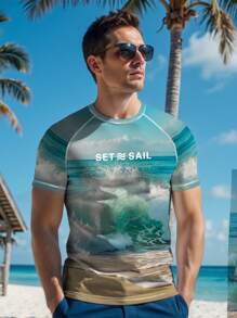 Manfinity VDAYZ Men's Swim Rashguard Shirt, Fashionable Short-Sleeve Design For Summer - Multicolor - View 3