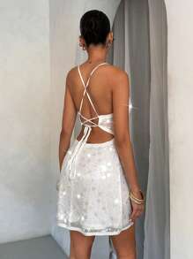 SHEIN BAE Women's Fashionable Sexy Sequin Backless Mini Dress, Summer Party Dresses For Women