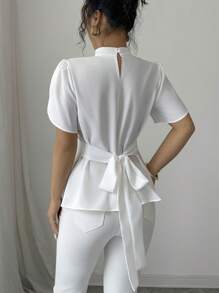 Selianne Women's Stand Collar Shirt With Gold Lace Panel