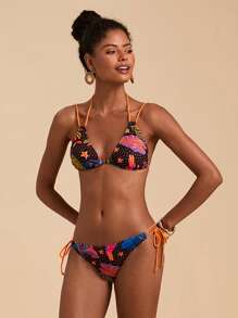 Travachic Conjunto de bikini para mujer con estampado de plantas tropicales, conjunto de ropa de verano para mujer, trajes de baño de mujer, trajes de baño de mujer, atuendos de playa para mujer