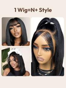 13x4 Pre Everything Wig Black Yaki Bob Bleached Knots Wig Invisible Knots Pre Plucked Hairline Pre Cut Lace Frontal 3D Dome Breathable Cap Affordable Wig Match All Skin Tones Wigs For Women - SNatural - View 8