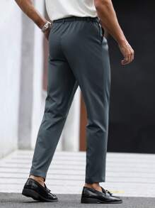 Manfinity Bizformal Pantalón de traje entallado de color liso para hombres, apropiado para negocios/trabajo