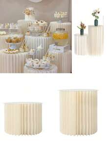 1pc/Set Ivory Cardboard Pedestal Stand, Folding Pillar Stand, Wedding Props, Floor Display Column Stand, DIY Pedestal Box With Round Top Plate Folding Paper Cylinder Column Pedestal Wedding Birthday Cake Flower Stand Rack Best Gifts,Wedding Decor,Home Decor ,Room Decor Graduation Birthday Decorations Party Decorations Bachelorette