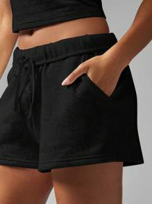 MISSGUIDED 抽绳运动休闲短裤高腰运动短裤运动服休闲健身夏季短裤带口袋 - 黑色 - 查看 3