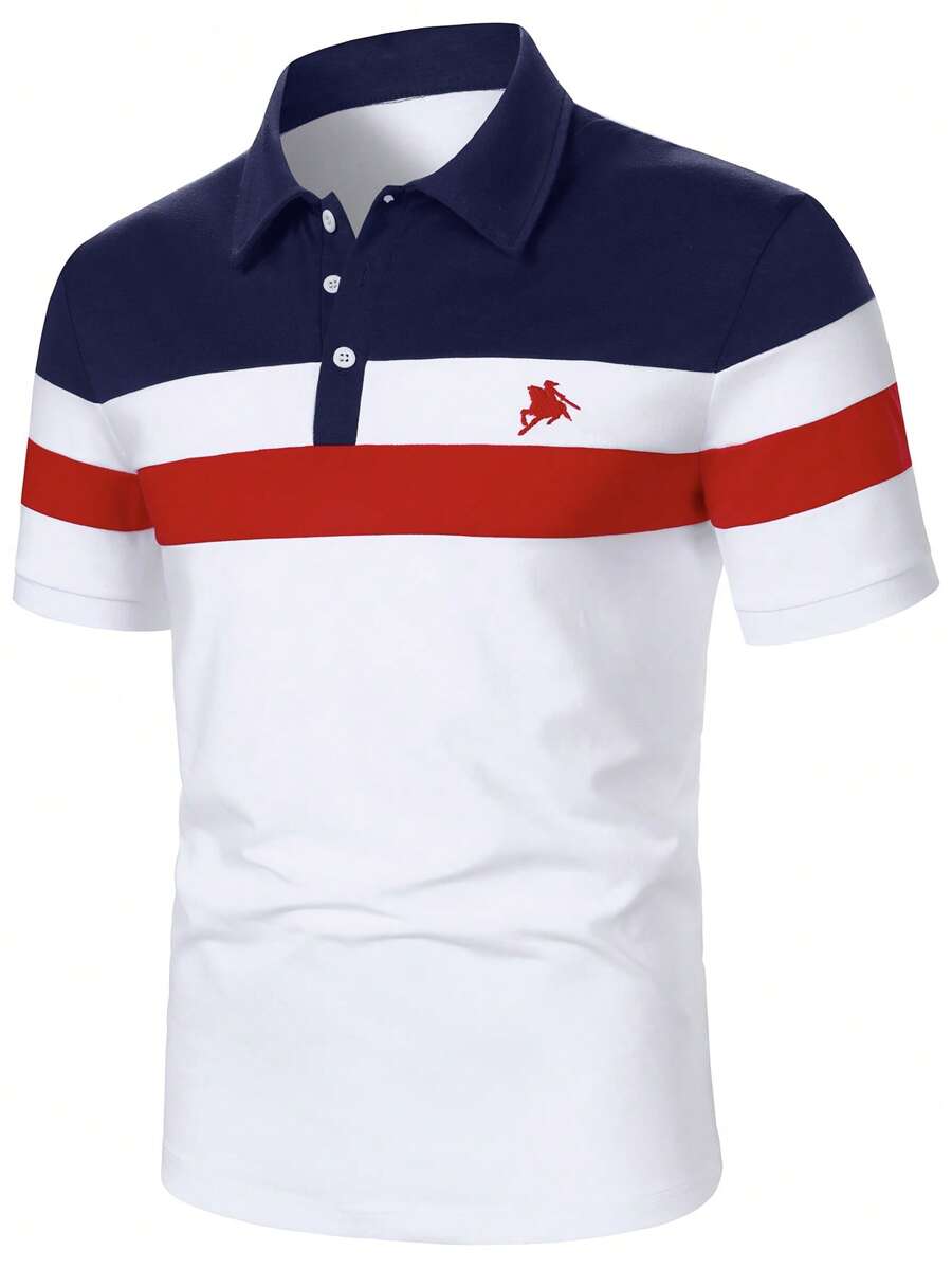 Calvornis Men's Essential Fashionable Short Sleeve Polo Shirt, Red White Blue Shirt - Multicolor - View 1