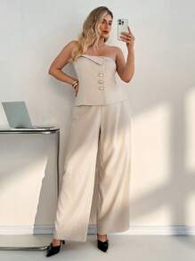 Auralis Plus Size Summer Outfits For Women Professional Women Clothes Women Business Casual Woman Office Outfits For Women Work Clothes Women Birthday Outfits For Women Church Outfits Women Airport Outfit For Women Teacher Outfits For Women Old Money Style Women Elegant Casual Solid Color Bandeau Top Off The Shoulder Top And Casual Pants 2 Pieces Set