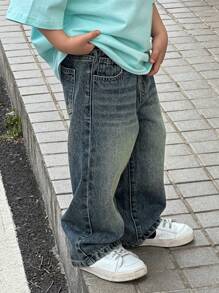 Dazy Kids Jeans rectos de pierna suelta lavados para niño