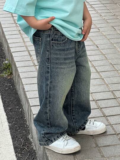 Dazy Kids Jeans rectos de pierna suelta lavados para niño