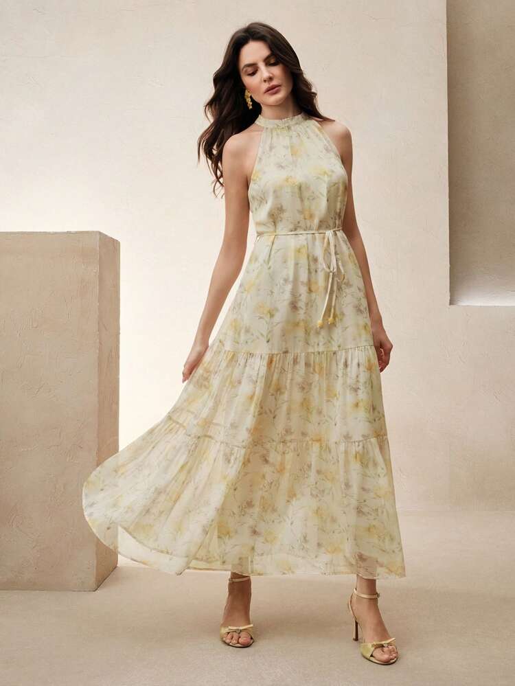 Sleeveless Ditsy Floral A-Line Dress For Women, Spring/Summer