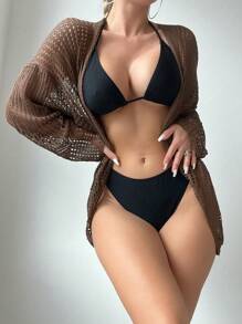 SHEIN Swim 1pc Women's Solid Color Casual Kimono Robe, Fashionable For Summer