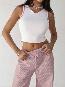 Roylia Pantalones largos de mujer de estilo elegante y sencillo, de diseño clásico de rayas, con cordón y torsión, para uso diario